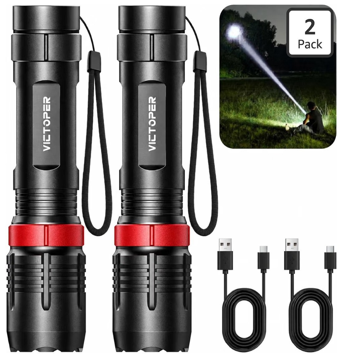Victoper A1200T rechargeable flashlight 2-pack